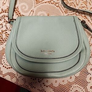 kate spade mint leather crossbody saddle bag with gold logo